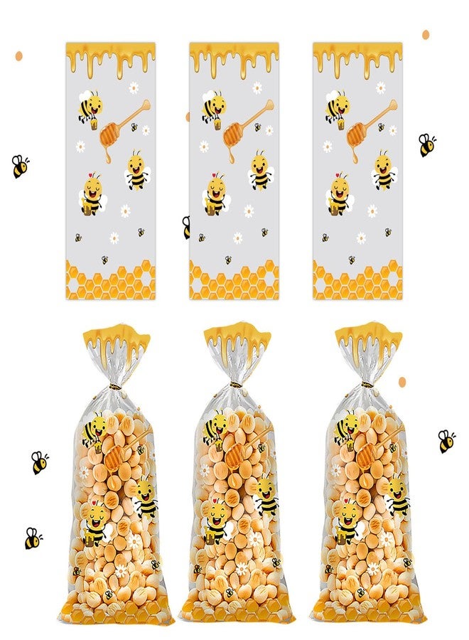 CSTYWC 50PCS Bee Cellophane Treat Bags Yellow Honey Bee Plastic Candy Goodie Bags Party Favor Bags with Twist Ties for Birthday Baby Shower Party Gift Wrapping Supplies - Image 3